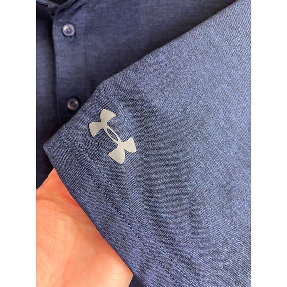 Under Armour The Playoff Polo Golf Shirt Navy Blue Short Sleeve Logo Men's XL - Picture 3 of 10